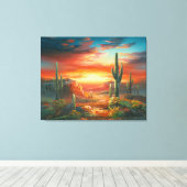 Malerei einer farbenfrohen Wüste Sonnenuntergangsm Leinwanddruck (Insitu (Holzboden))