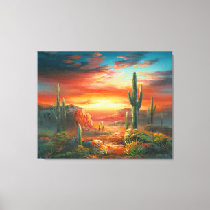 Malerei einer farbenfrohen Wüste Sonnenuntergangsm Leinwanddruck