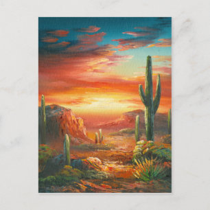 Malerei einer farbenfrohen Wüste Sonnenuntergangsm Postkarte