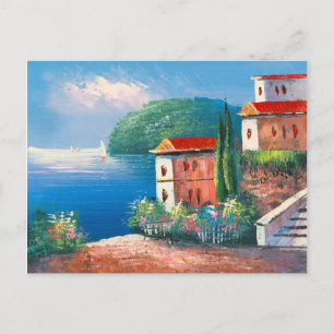 Malerei einer Villa am Meer in Italien Postkarte