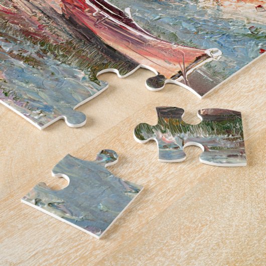 Malerei eines auf den Strand gesetzten Rowboat Puzzle (Seite)