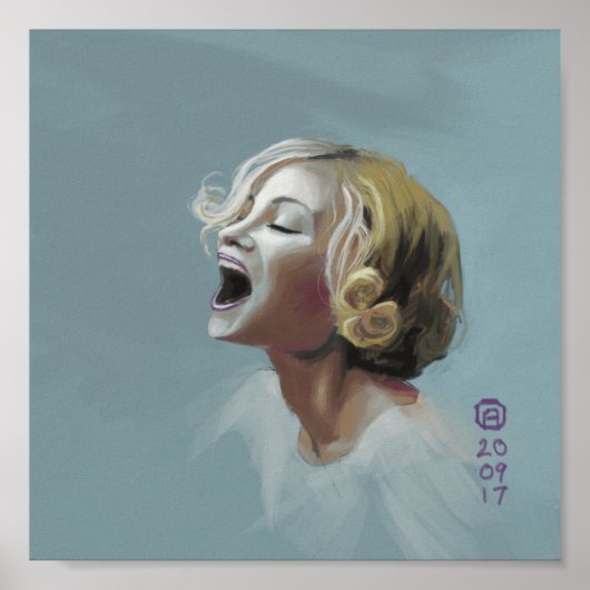 Malerei eines Blonde Girl Laughing Poster (Vorne)