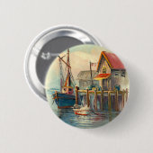Malerei eines Bootes gebunden an einem Kai Button (Vorne & Hinten)