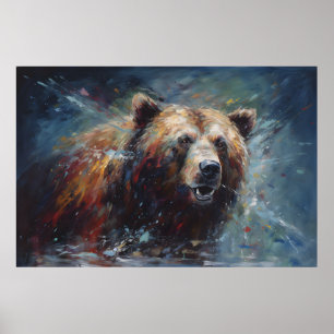 Malerei eines Braunbären im Wilden Portrait Poster