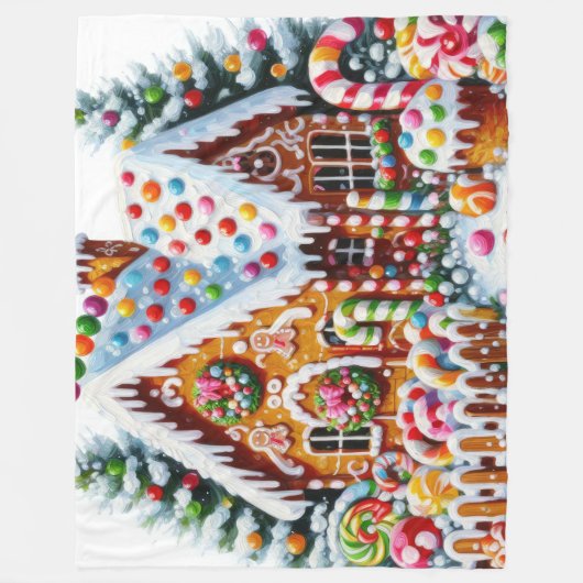 Malerei eines farbenfrohen Candy Gingerbread House Fleecedecke (Vorderseite)