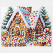 Malerei eines farbenfrohen Candy Gingerbread House Fleecedecke (Vorderseite (Horizontal))