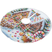 Malerei eines farbenfrohen Candy Gingerbread House Polyester Weihnachtsbaumdecke (Schrägansicht)
