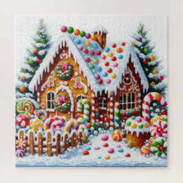 Malerei eines farbenfrohen Candy Gingerbread House Puzzle