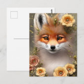 Malerei eines Fuchses zwischen Blume Postkarte (Vorne/Hinten)