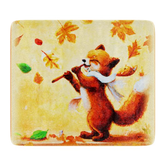 Malerei eines glücklichen singenden Rotfuchs. Jetz Schneidebrett (Vorderseite)
