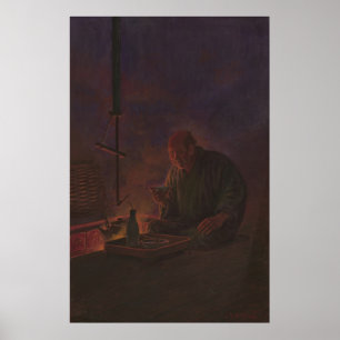 Malerei eines japanischer Mann-trinkenden Grundes Poster