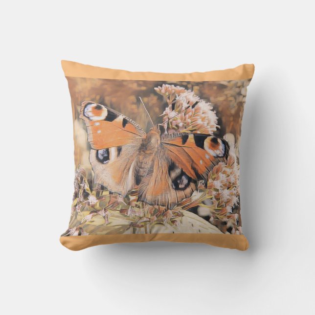 Malerei eines Orangenschmetterlings auf Blume Kissen (Vorderseite)
