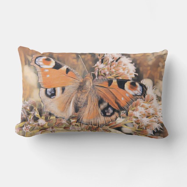 Malerei eines Orangenschmetterlings auf Blume Lendenkissen (Vorderseite)