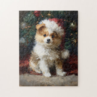 Malerei eines Pomeranian-Welpen zu Weihnachten Puzzle