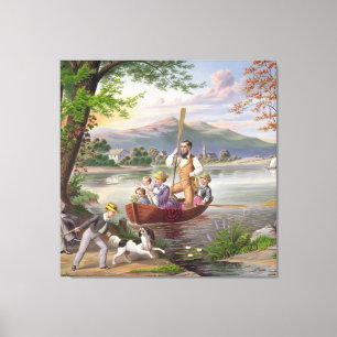 Malerei Familie Landschaft See Menschen Natur Hund Leinwanddruck