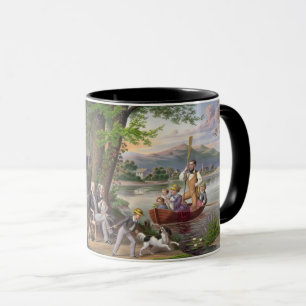 Malerei Familie Landschaft See Menschen Natur Hund Tasse