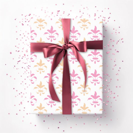 Malerei Fleur de Lis in Rosa und Orange Geschenkpapier