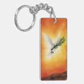 Malerei fliegender weißer Taube mit Zweig Schlüsselanhänger (Vorderseite links)