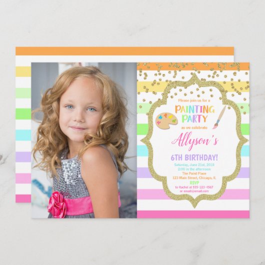 Malerei Geburtstagsfeier Pastell Foto Einladung (Vorne/Hinten)