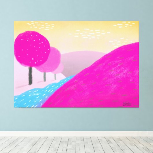 Malerei hellrosa Hügel Fluss Original Kunst Leinwanddruck (Insitu (Holzboden))