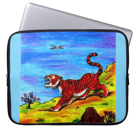Malerei Illustration Tiger und fliegender Vogel in Laptopschutzhülle (Vorderseite)