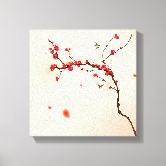 Malerei im orientalischen Stil, Pflaumenblüte im 3 Leinwanddruck (Vorderseite)