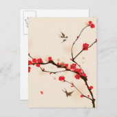 Malerei im orientalischen Stil, Pflaumenblüte im 3 Postkarte (Vorne/Hinten)