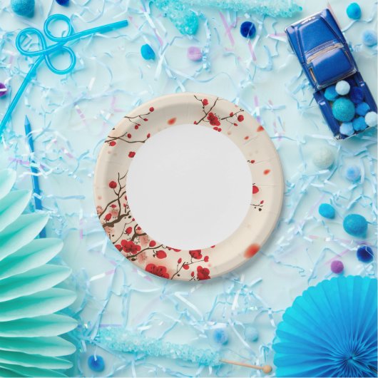 Malerei im orientalischen Stil, Pflaumenblüte im F Pappteller (Party)