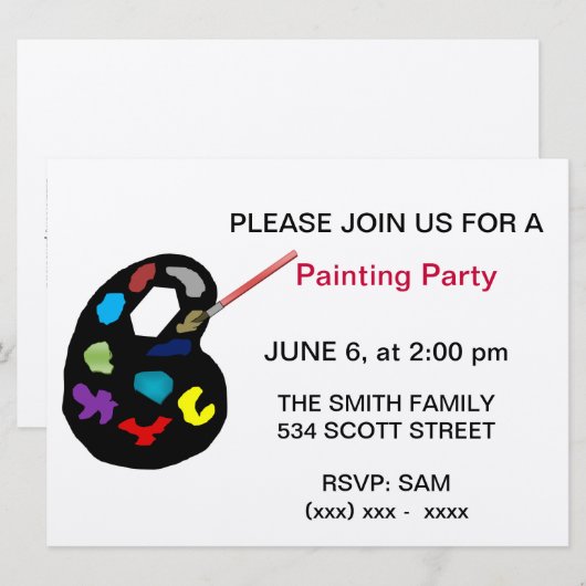 Malerei-Kunst-Party Einladung (Vorne/Hinten)