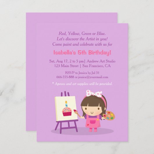 Malerei Kunsthandwerk Geburtstagsparty Einladungen (Vorne/Hinten)