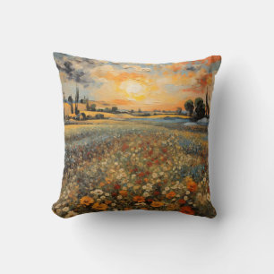 Malerei Landschaft Sonnenuntergang Blume Feld Kissen
