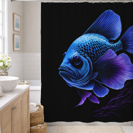 Malerei Lila und Blauer Fisch Duschvorhang