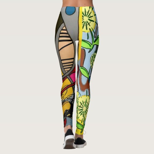 Malerei "MidCentury Mod Abstrakt Garden Bee" auf e Leggings (Rückseite)