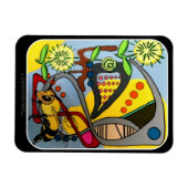 Malerei "MidCentury Mod Abstrakt Garden Bee" auf e Magnet (Horizontal)