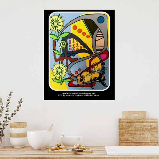 Malerei "MidCentury Mod Abstrakt Garden Bee" auf e Poster (Küche)