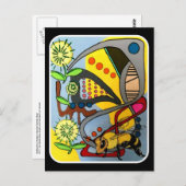 Malerei "MidCentury Mod Abstrakt Garden Bee" auf e Postkarte (Vorne/Hinten)