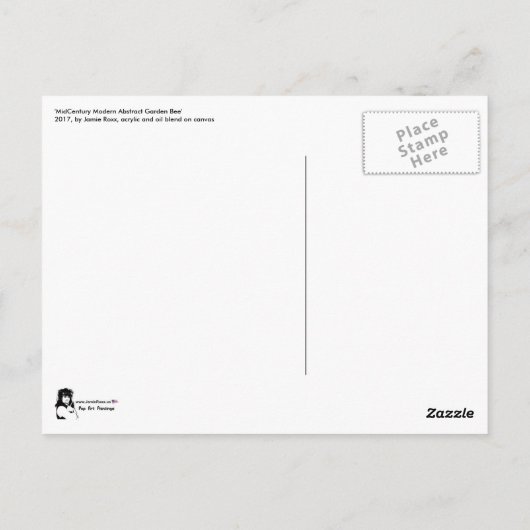 Malerei "MidCentury Mod Abstrakt Garden Bee" auf e Postkarte (Rückseite)