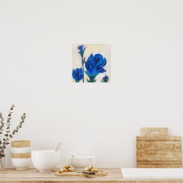 Malerei mit blauer Blume Poster
