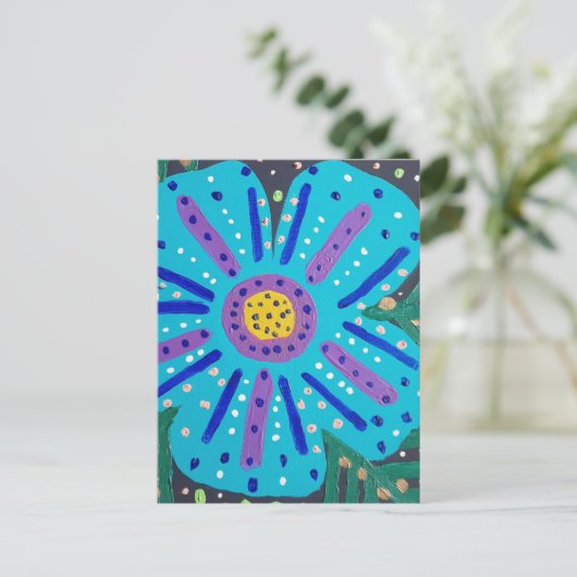 Malerei mit blauer Blume Postkarte (Stehend Vorderseite)