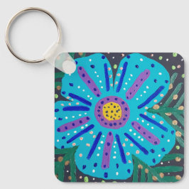Malerei mit blauer Blume Schlüsselanhänger