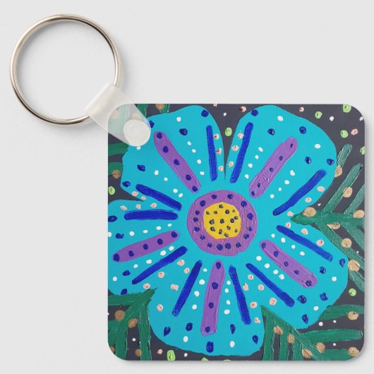 Malerei mit blauer Blume Schlüsselanhänger (Vorderseite)