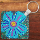 Malerei mit blauer Blume Schlüsselanhänger (Rückseite)