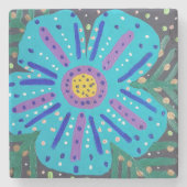 Malerei mit blauer Blume Steinuntersetzer (Vorderseite)