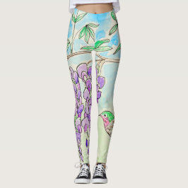 Malerei mit Hummingvogel und Wisteria Leggings