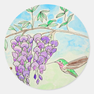 Malerei mit Hummingvogel und Wisteria Runder Aufkleber
