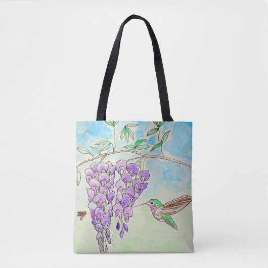 Malerei mit Hummingvogel und Wisteria Tasche (Vorderseite)