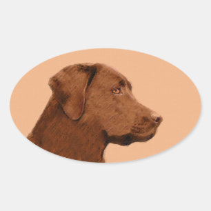 Malerei mit Labrador Retriever (Schokolade) - Hund Ovaler Aufkleber
