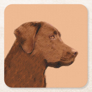 Malerei mit Labrador Retriever (Schokolade) - Hund Rechteckiger Pappuntersetzer