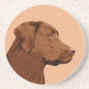 Malerei mit Labrador Retriever (Schokolade) - Hund Sandstein Untersetzer