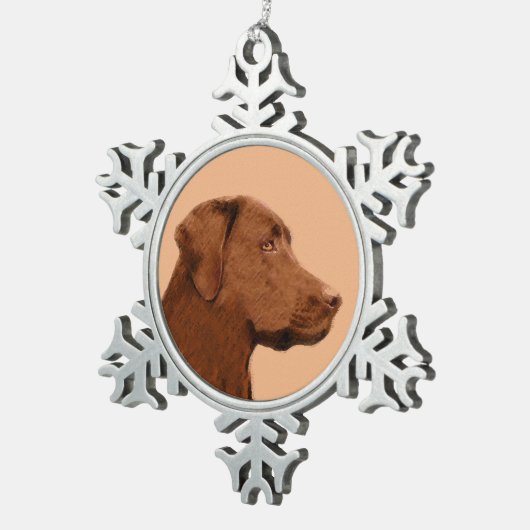 Malerei mit Labrador Retriever (Schokolade) - Hund Schneeflocken Zinn-Ornament (Rechts)